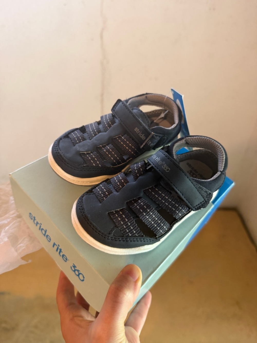 Stride Rite Navy and White Kids' Hook-and-Loop Sandals